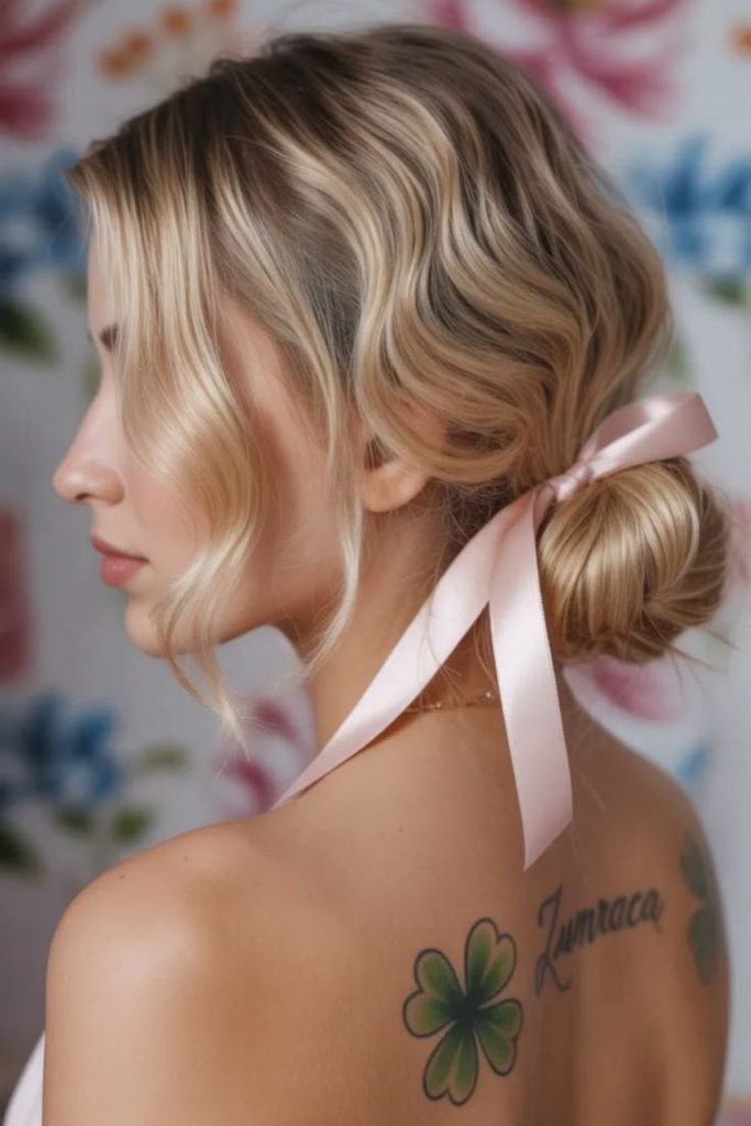 Cherry silk side bun elegant side bun romantic soft summer hair