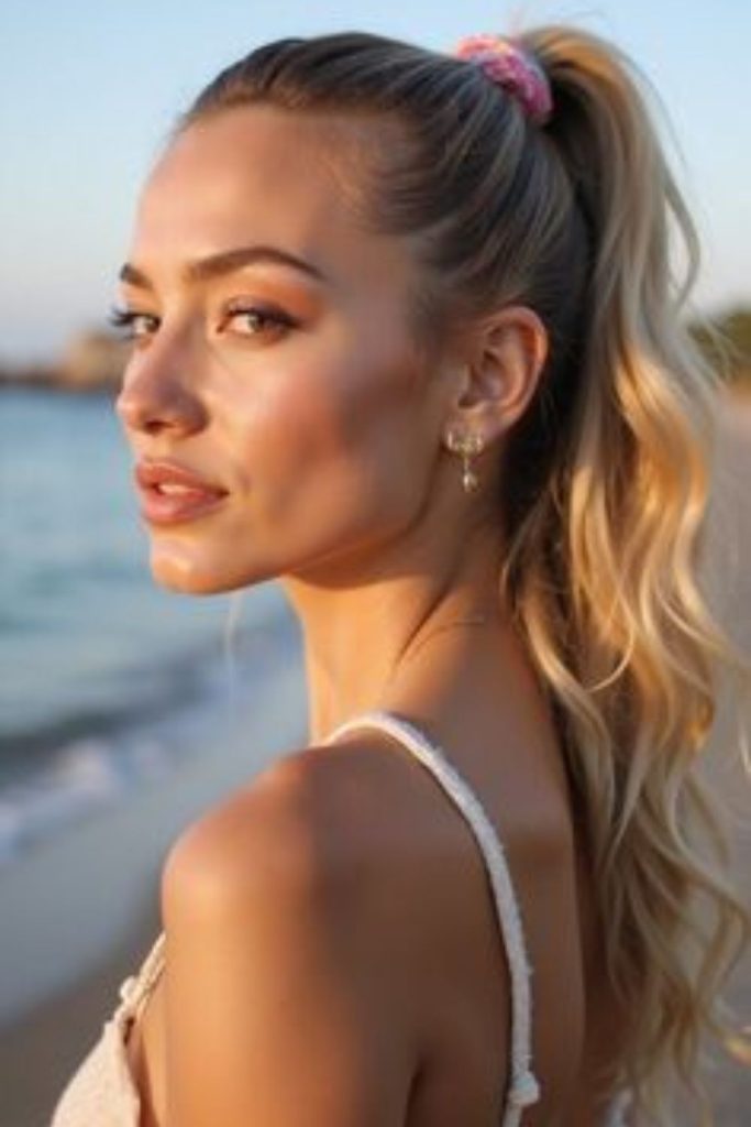 High puff pony bold curly style.