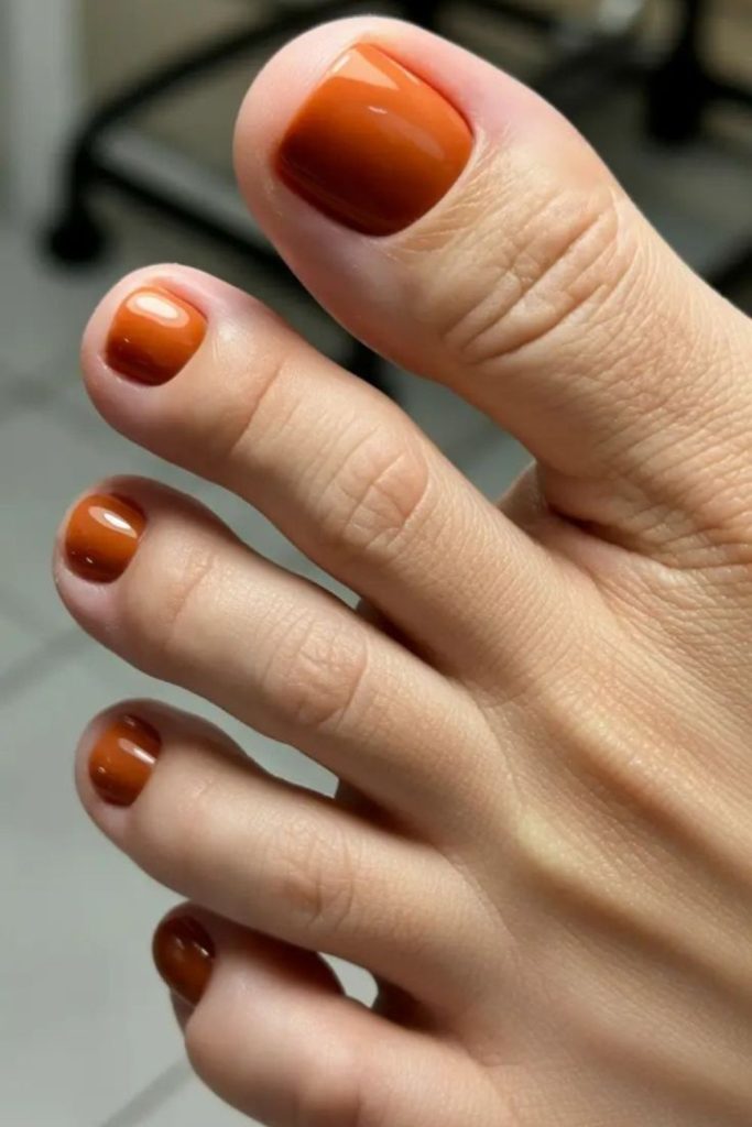 Warm cinnamon cozy earthy toenail color