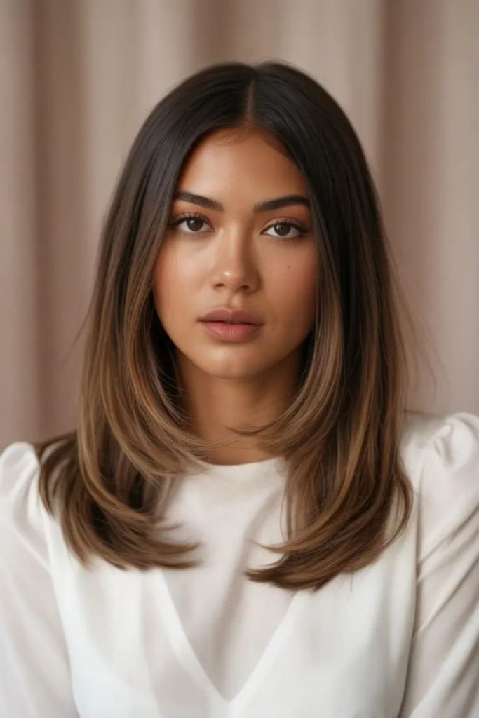 Straight medium haircut soft airy finish