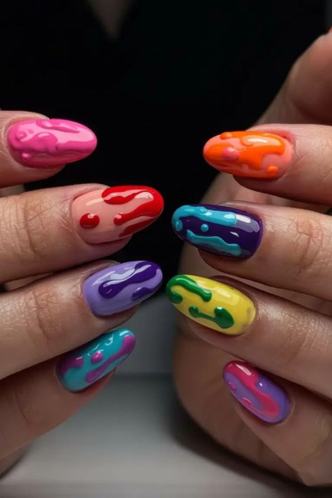 Color drip melting nail design