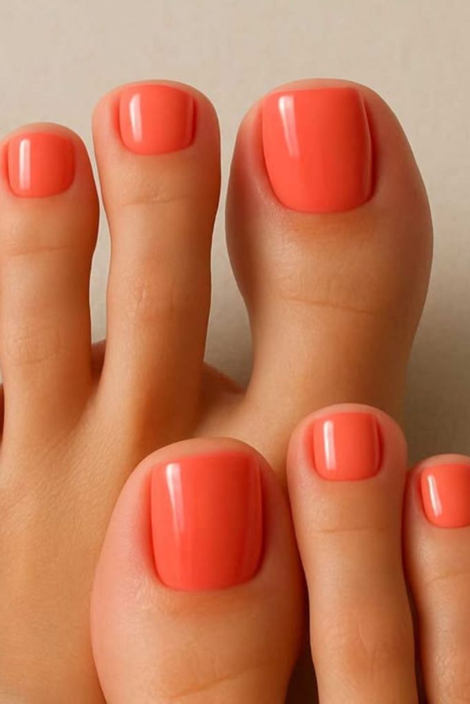 Coral silk bright shiny toe design