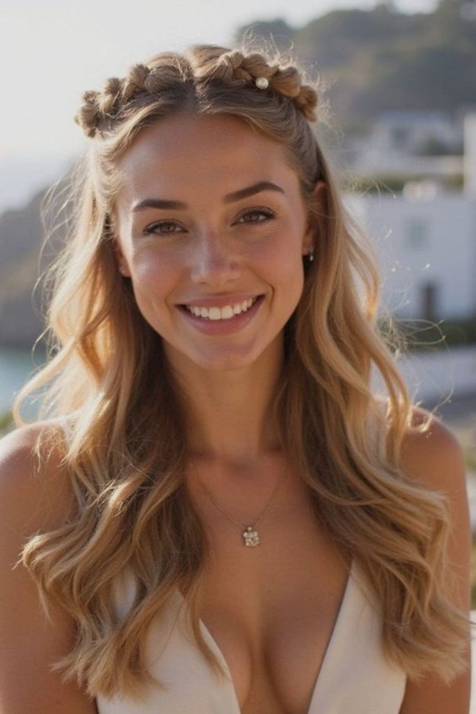 Coral twisted crown halo braid