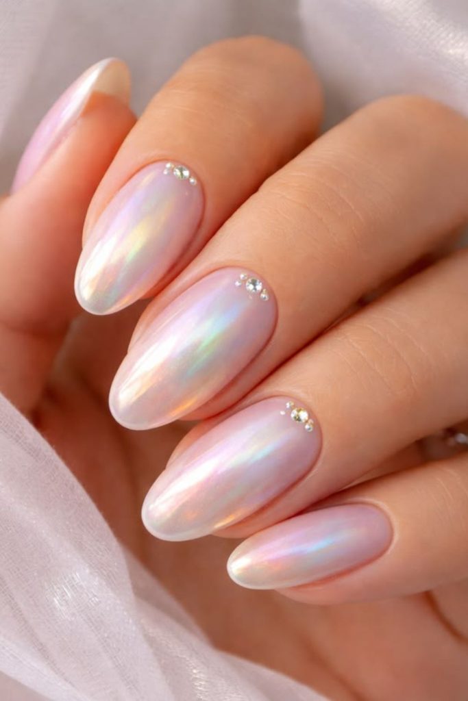 Crystal accent corner nail design