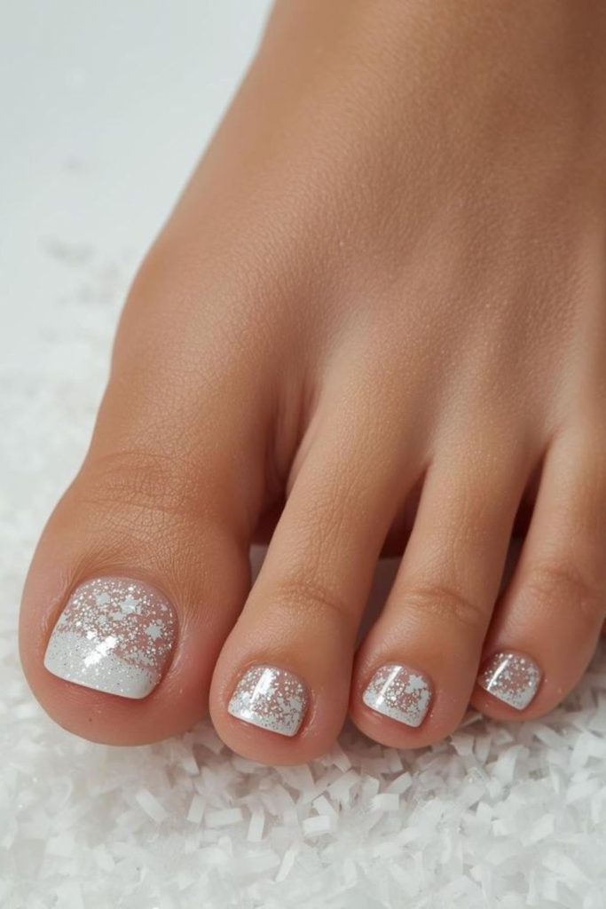 Crystal ice shard silver toenail design