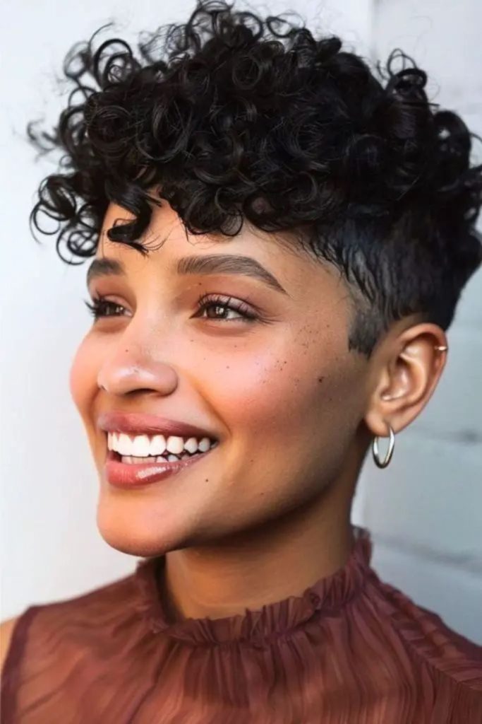 Curly halo bixie rounded dense curl bloom style