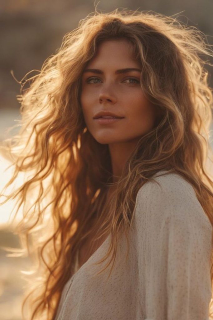 Wind swept desert textured wavy hairstyle