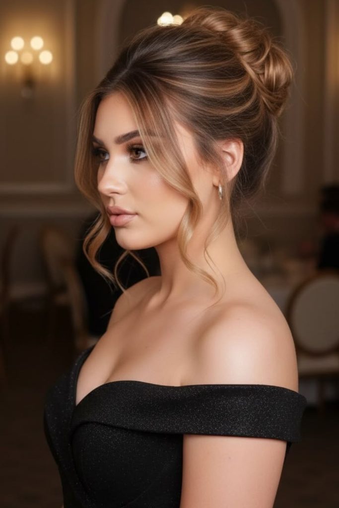 Diamond dust high bun elegant volume
