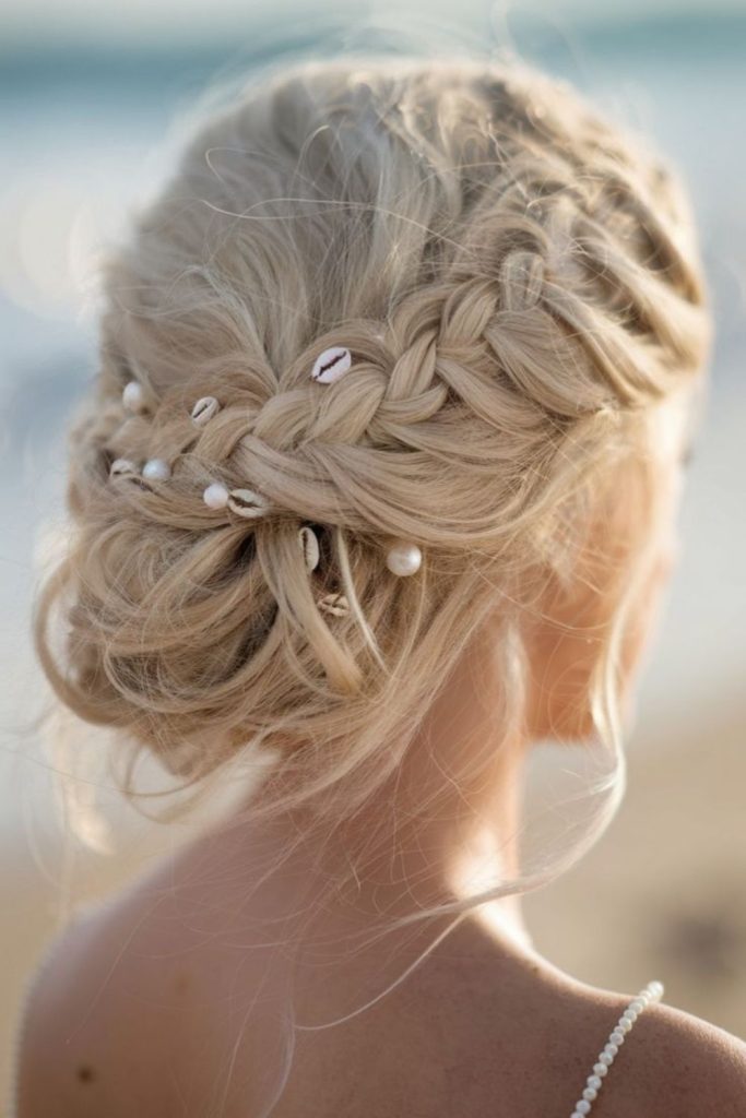 Pearl braided bun beach glam