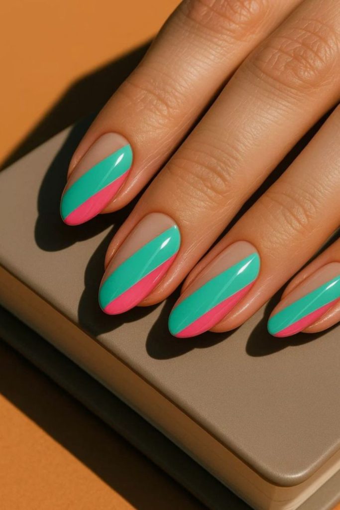 Dual tone diagonal split nails