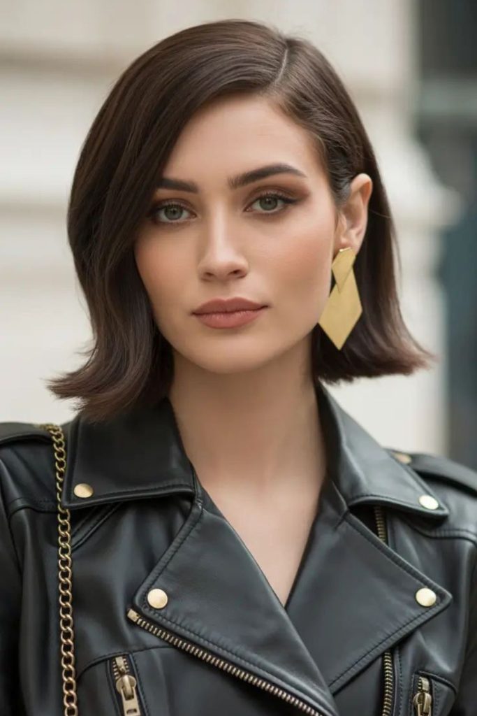 Eclipse Sweep dramatic deep side hairstyle.