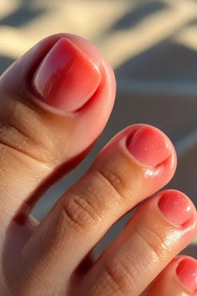 Coral bold modern summer toe nails