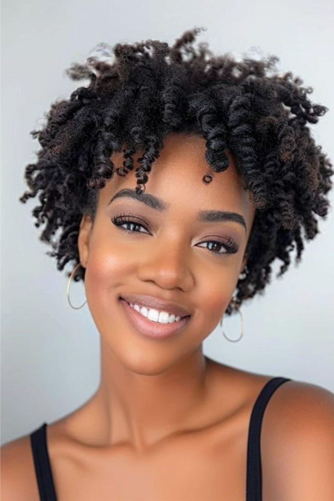 Electric corkscrew short taper curls style.