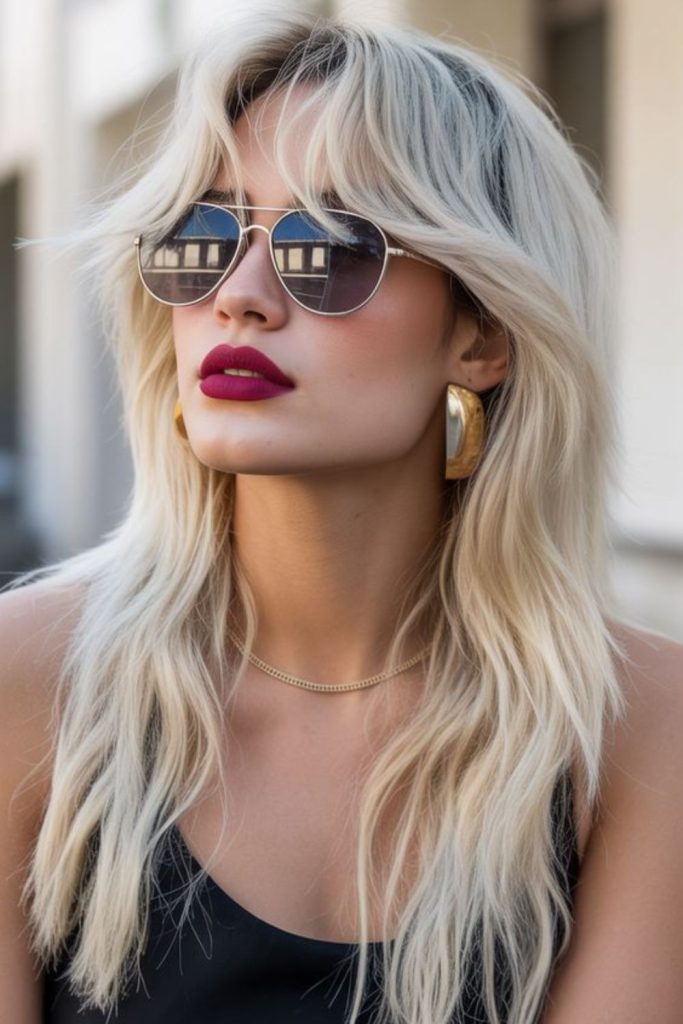 Shag cut choppy fringe edgy texture.