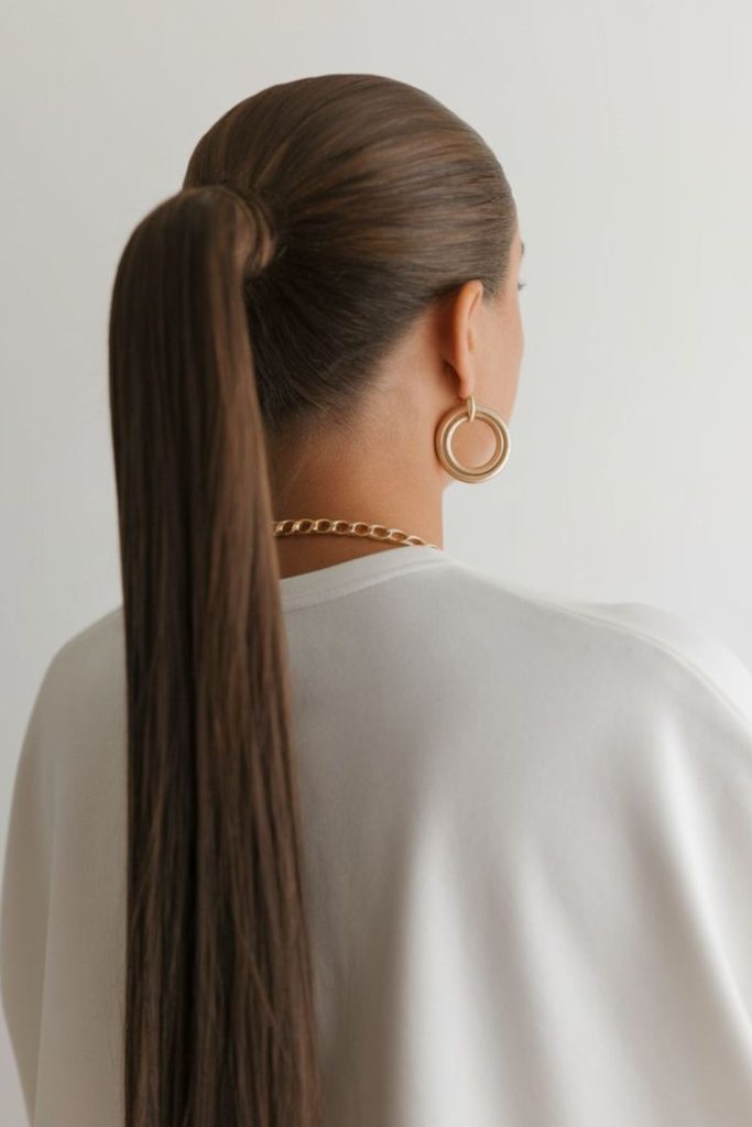 Electric sleek ponytail sharp modern graduation look