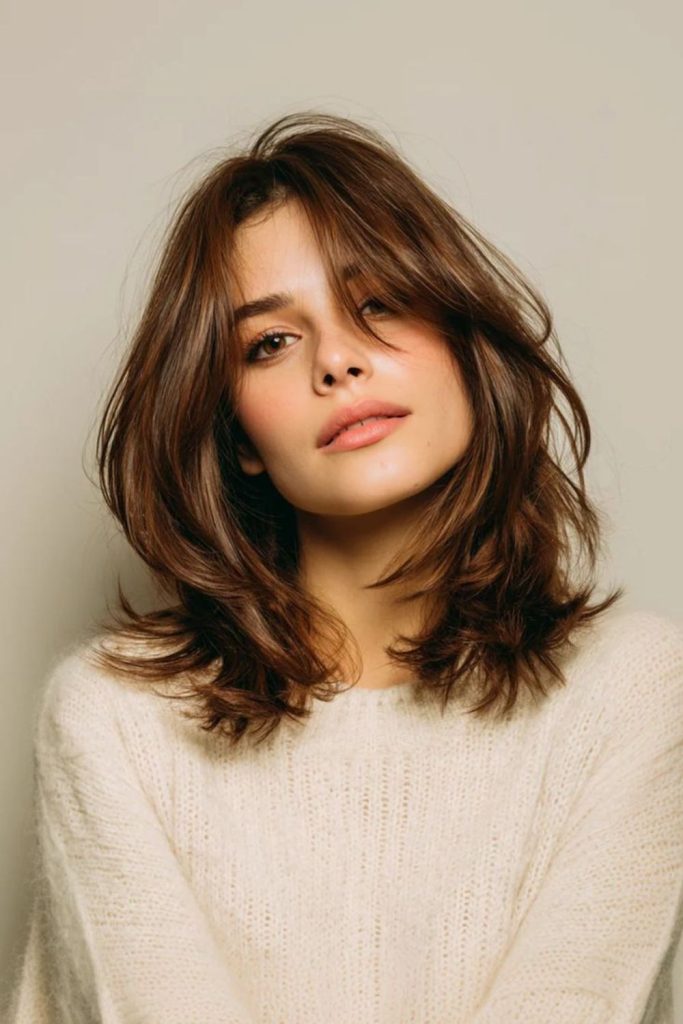 Ember Flick Layer Bloom fiery layered shoulder length haircut