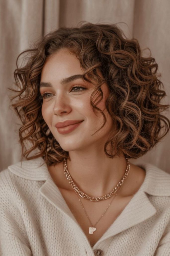 Ember glow short curls prom hairstyle.