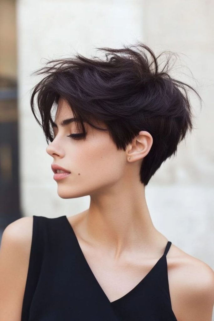 Feathered bixie with playful messy texture.