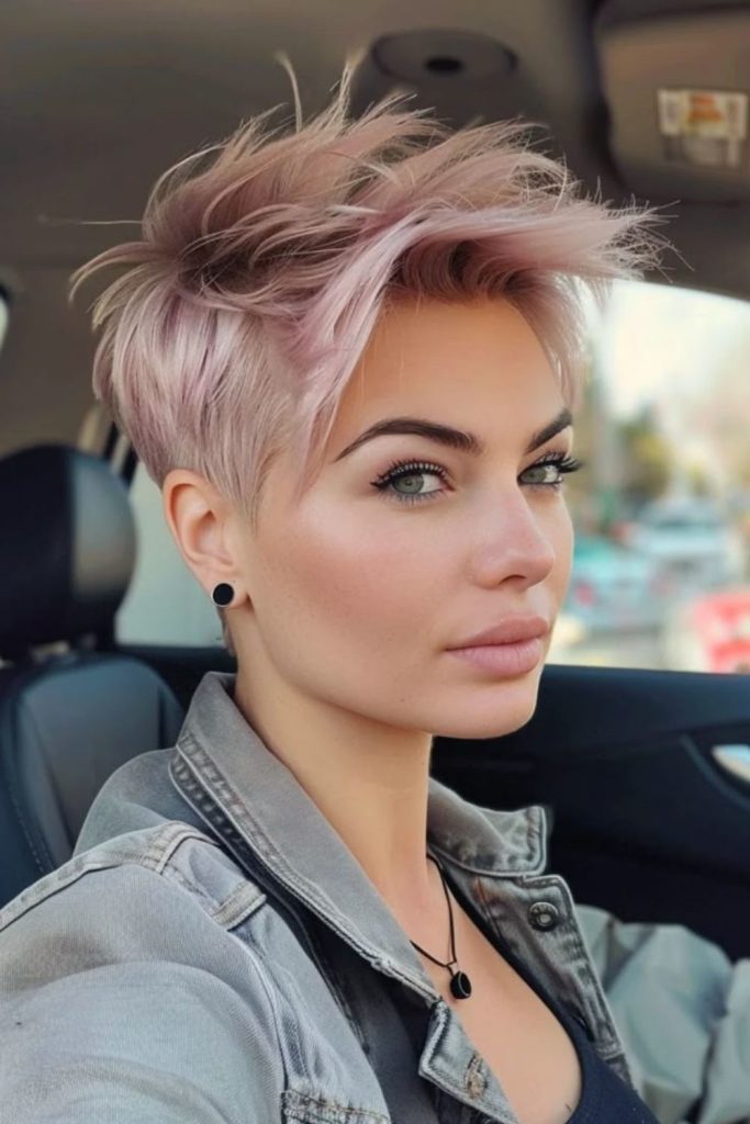Frosted blush pixie undercut cool sharp short style