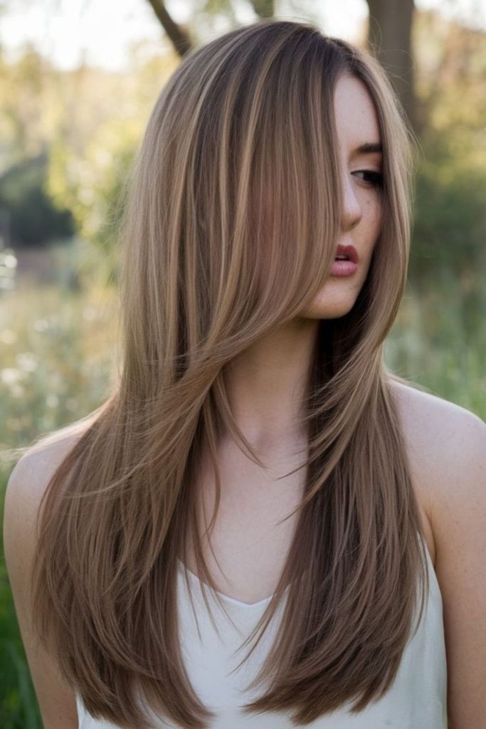 Frosted silk straight layers sleek cool hair finish