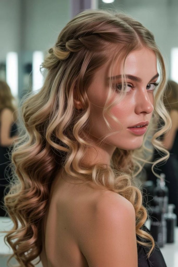 Half Up wavy half up crown