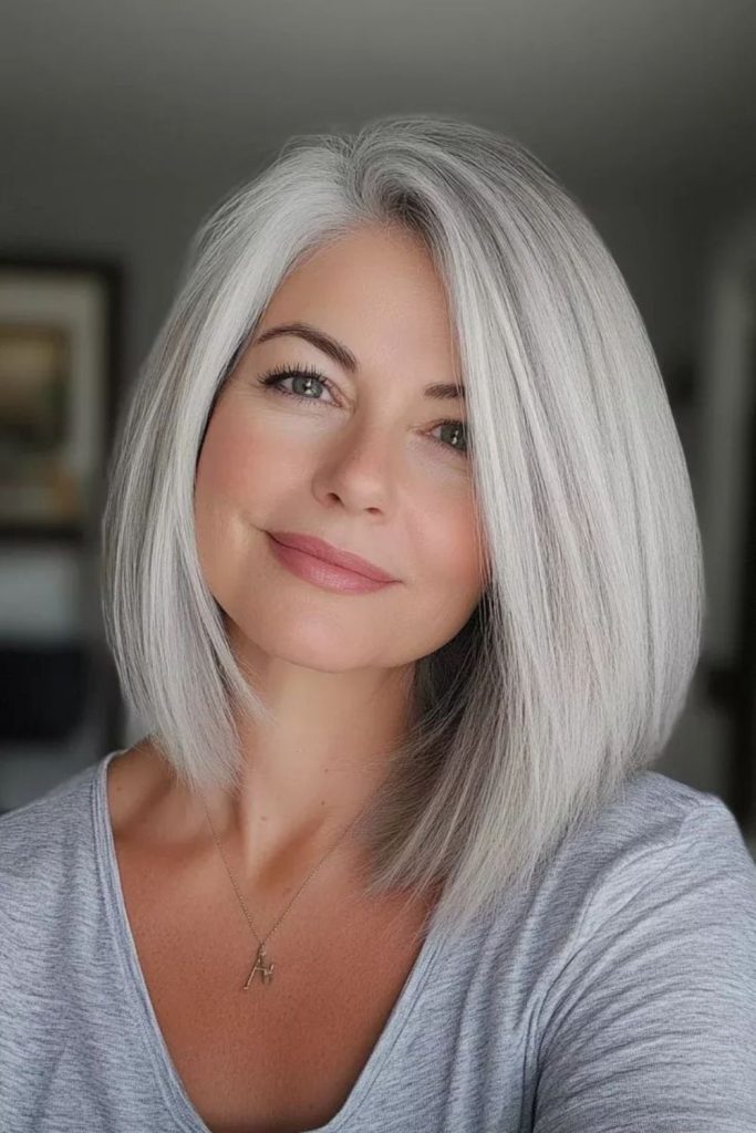 Frosted Whisper Blunt Cut sharp blunt shoulder length style