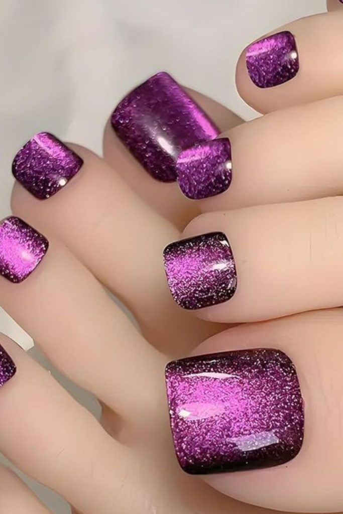 Purple galaxy shimmer cosmic toenail design