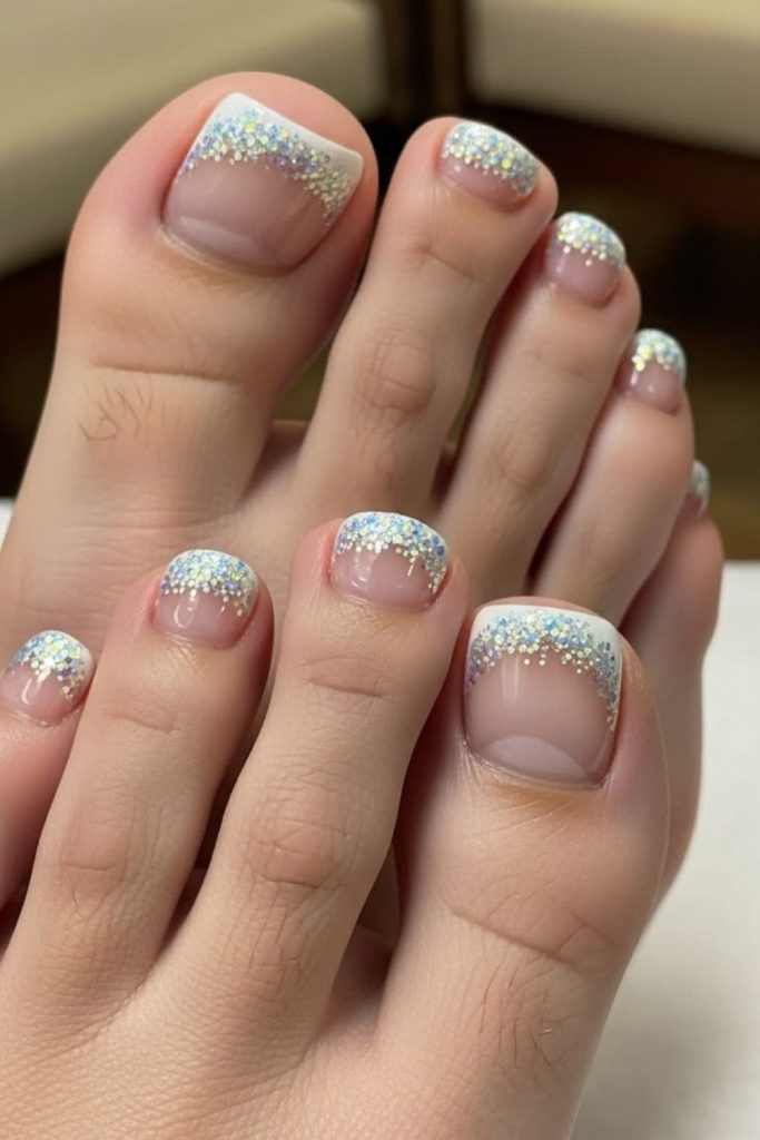 Glitter french tip elegant toenail design