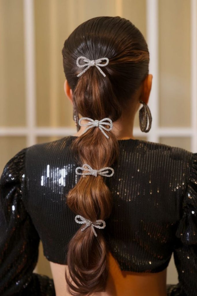 Glossed bubble ponytail bold modern style