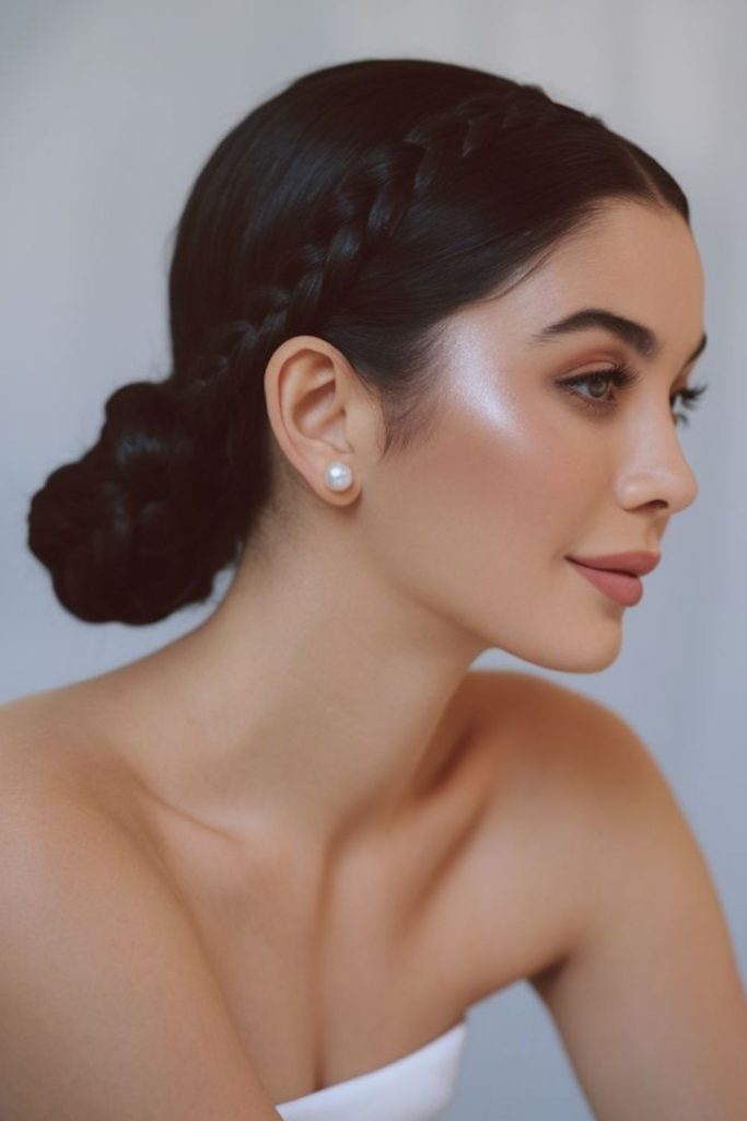 Gloss braided bun refined medium hair