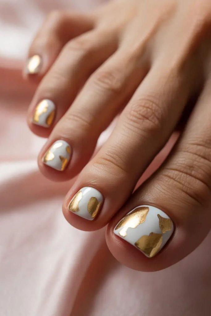 Gold foil luxury textured toenail art