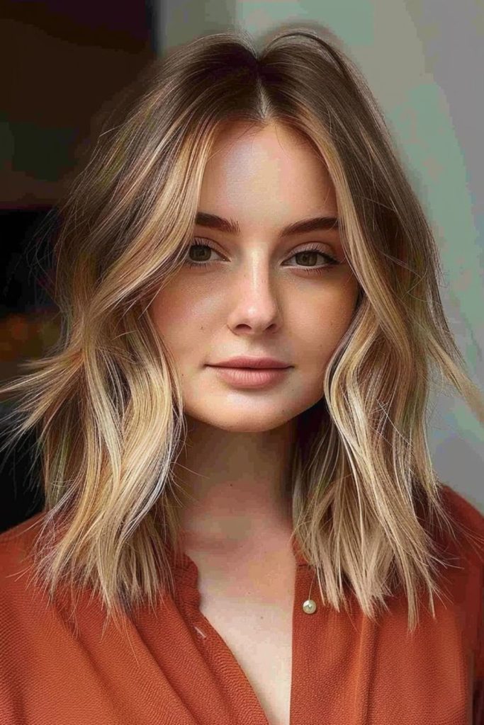 Sun kissed layered medium lob hairstyle