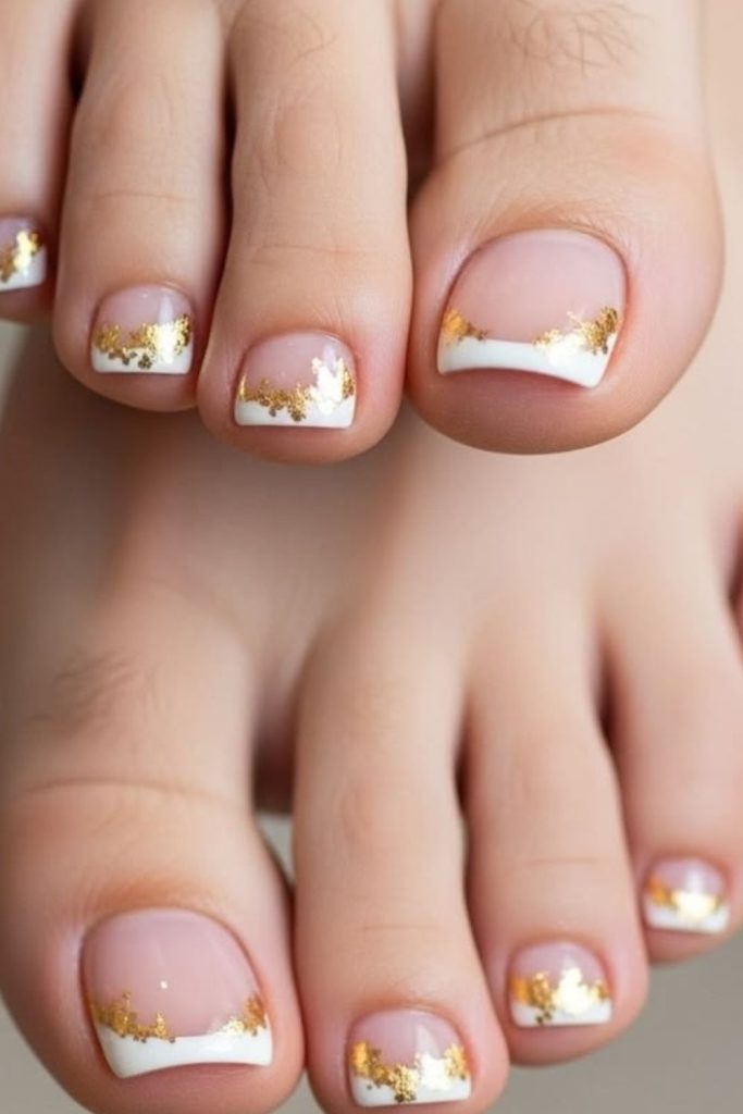 Golden edge French chic toe nails