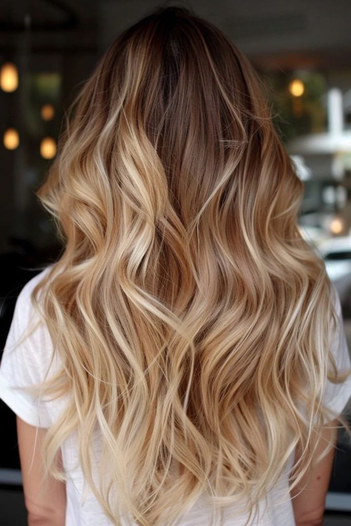 Golden ember blonde warm dimensional waves