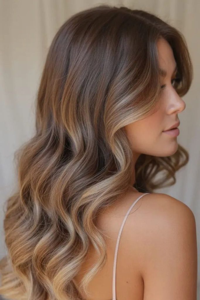 Loose warm toned bridal wave hairstyle