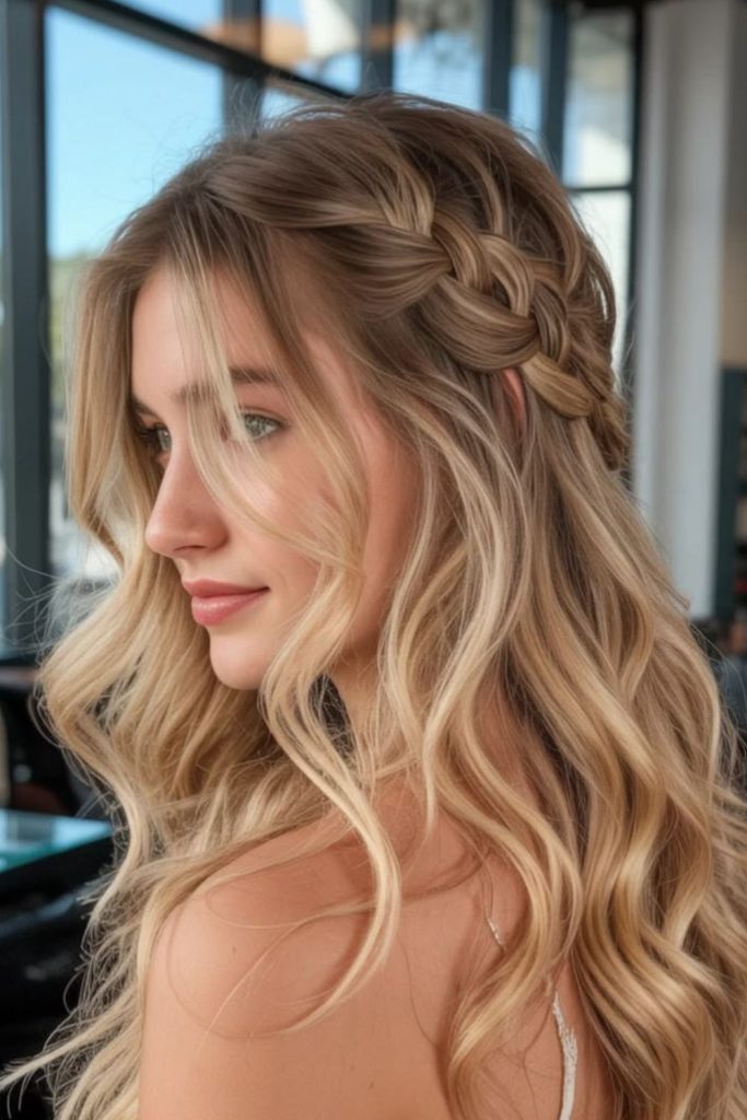 Golden braided halo soft romantic style