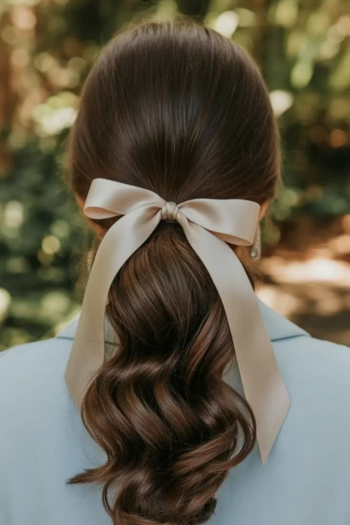 Golden ribbon ponytail festive graduation movement flow