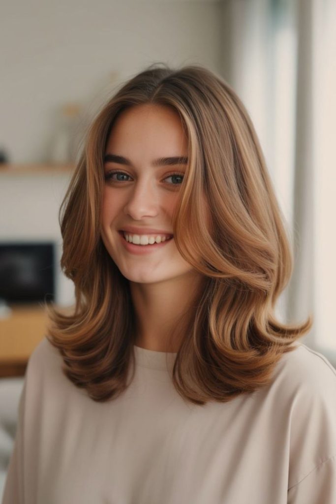 Soft wavy medium hair glowing finish