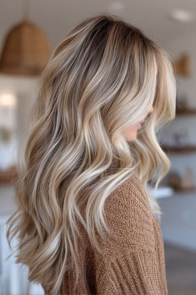Golden wheat balayage natural warm waves