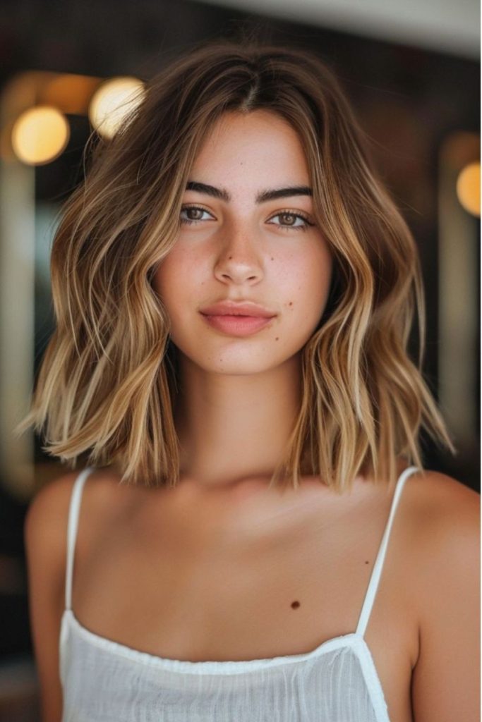 Honey drift wavy lob soft warm wavy haircut