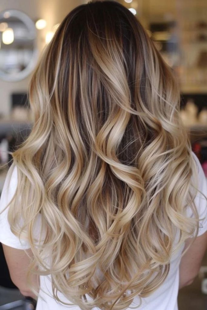 Honeycomb balayage golden textured voluminous hair