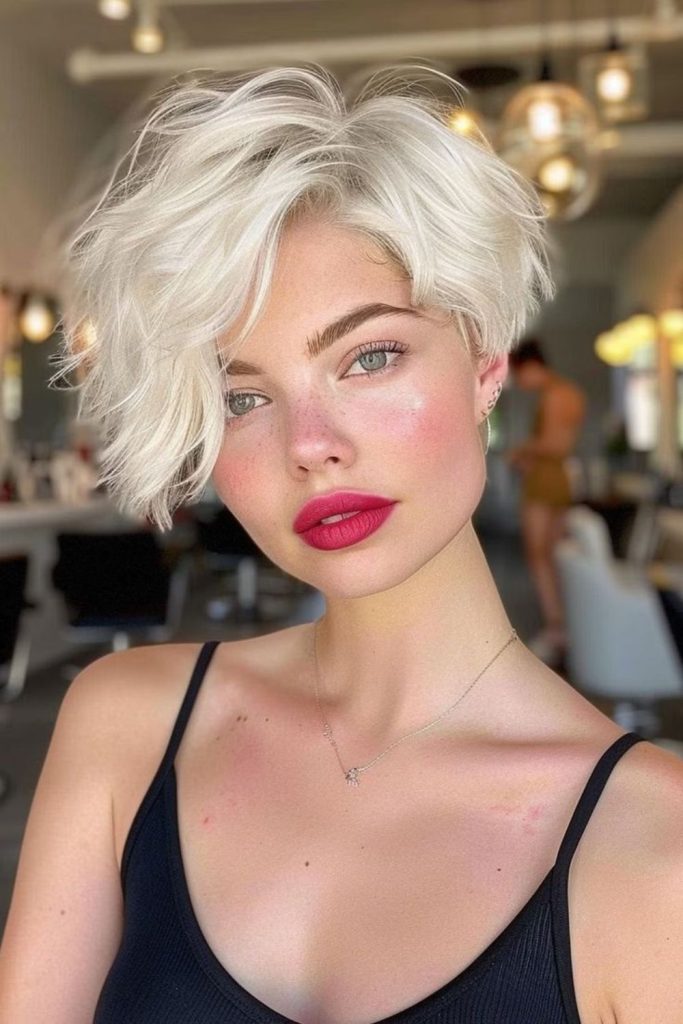 Sculpted bixie with icy curved lines.