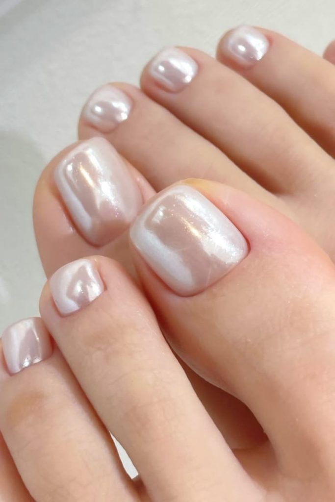 Pearl white clean minimal toenail shine