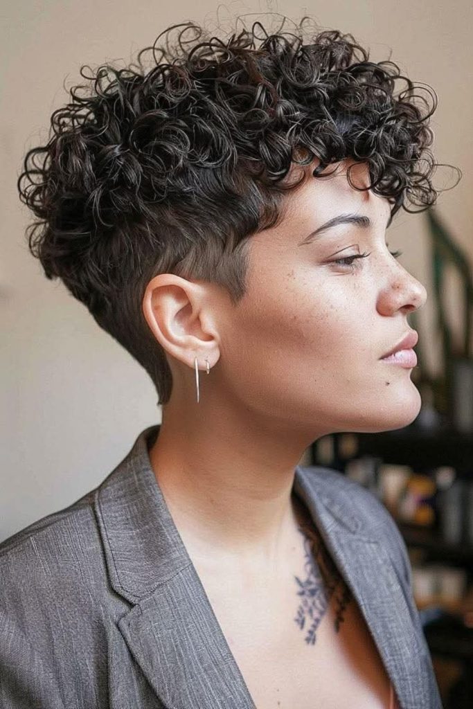 Ink taper fade short curls style.