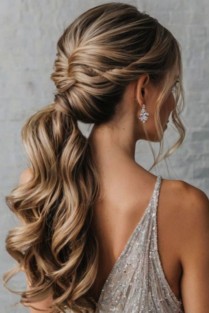 Soft feathered low ponytail