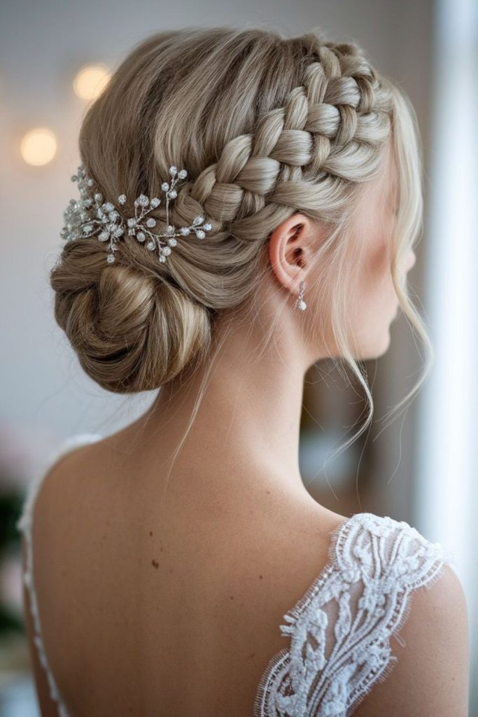 Spiral crown twist ivory bridal updo