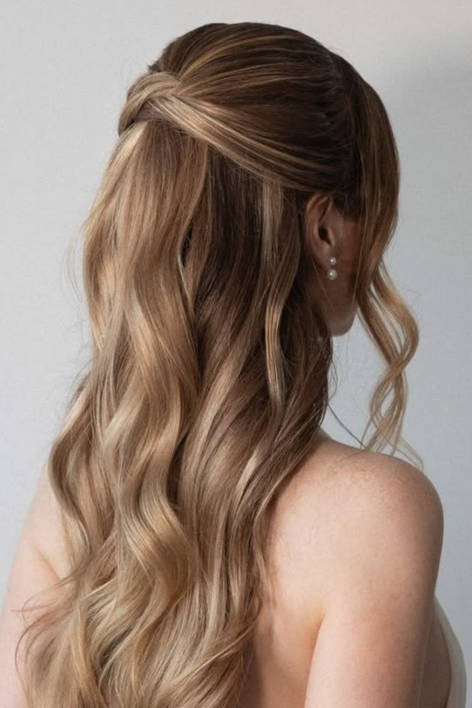 Ivy twist half up gentle botanical hairstyle look