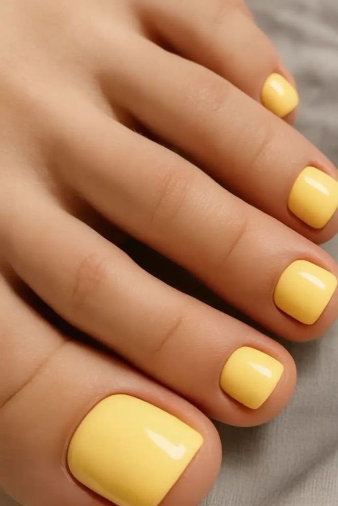 Lemon yellow bright summer toe nails