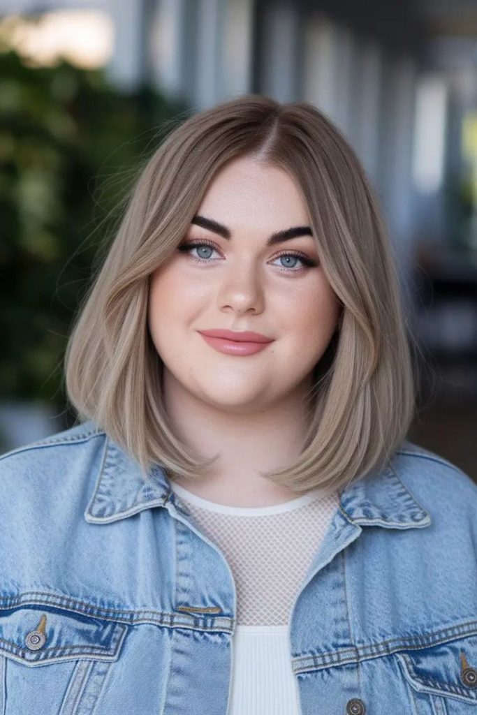 Curved bob framing round face soft inward shape