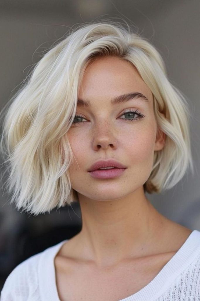 rounded glossy jaw length bob